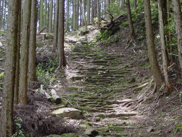 stone path nera the summit of Okamizaka-toge Pass